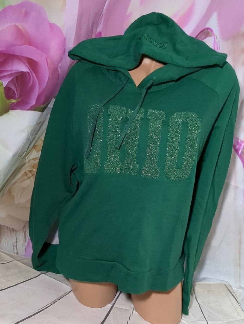 PINK Victoria's Secret Teal Pullover Hoodie with Embellished Front